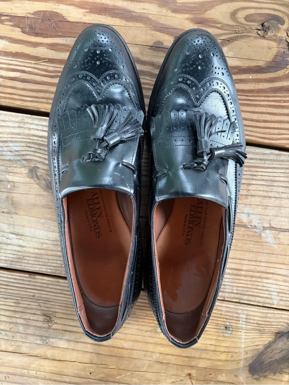 Allen Edmonds Arlington Mens 10D Black Leather Wingtip Tassel Kiltie Loafers USA